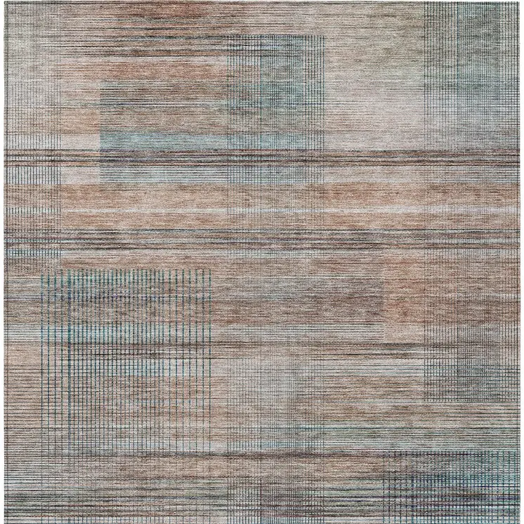 8' X 10' Copper Gray And Blue Striped Washable Indoor Outdoor Area Rug