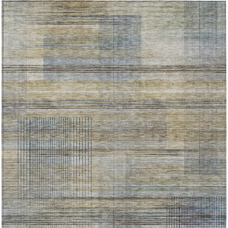 3' X 5' Khaki Tan And Beige Striped Washable Indoor Outdoor Area Rug