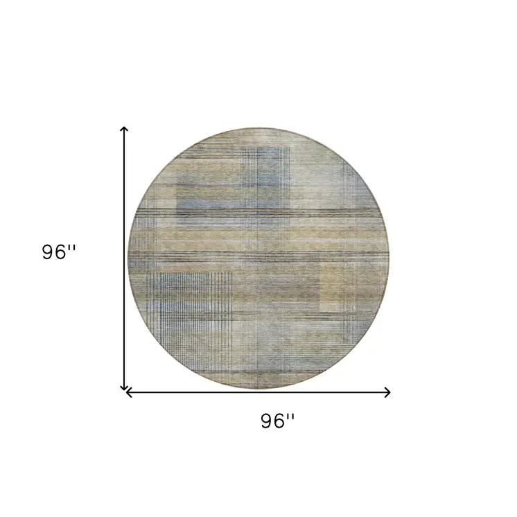 8' Khaki Tan And Beige Round Striped Washable Indoor Outdoor Area Rug