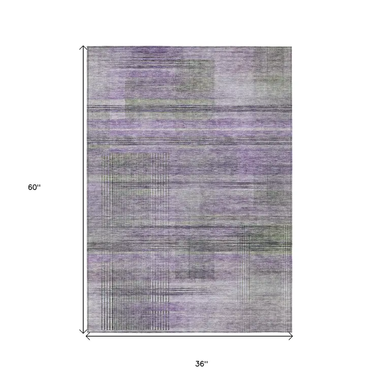 3' X 5' Purple Lavender And Gray Striped Washable Indoor Outdoor Area Rug