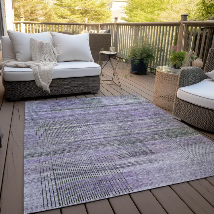 3' X 5' Purple Lavender And Gray Striped Washable Indoor Outdoor Area Rug