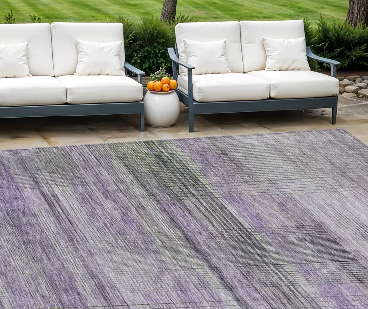 8' X 10' Purple Lavender And Gray Striped Washable Indoor Outdoor Area Rug