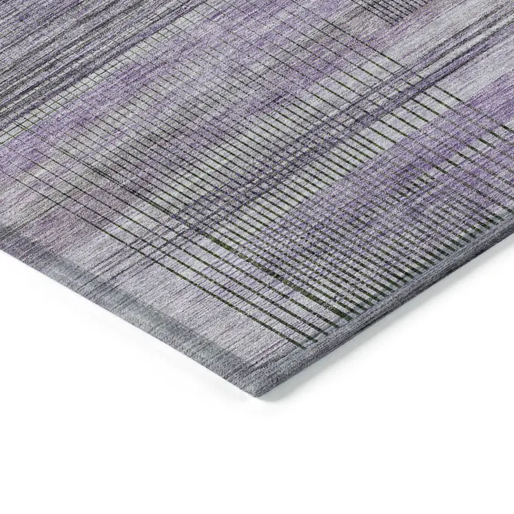 8' X 10' Purple Lavender And Gray Striped Washable Indoor Outdoor Area Rug