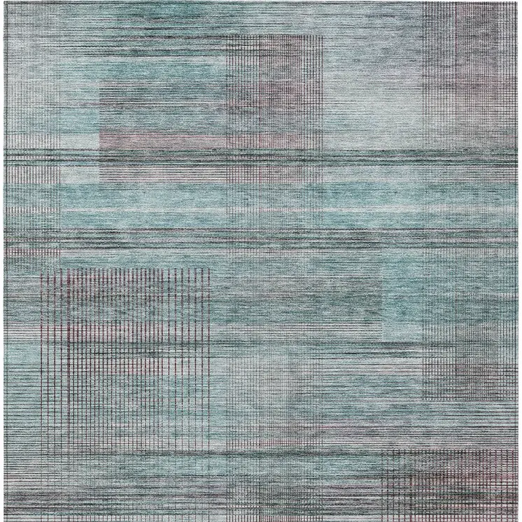 5' X 8' Teal Blue Gray And Charcoal Striped Washable Indoor Outdoor Area Rug