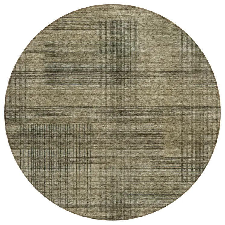 8' Brown Beige And Taupe Round Striped Washable Indoor Outdoor Area Rug