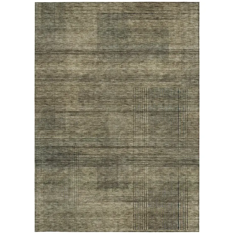 10' X 14' Brown Beige And Taupe Striped Washable Indoor Outdoor Area Rug