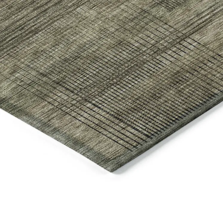 10' X 14' Brown Beige And Taupe Striped Washable Indoor Outdoor Area Rug