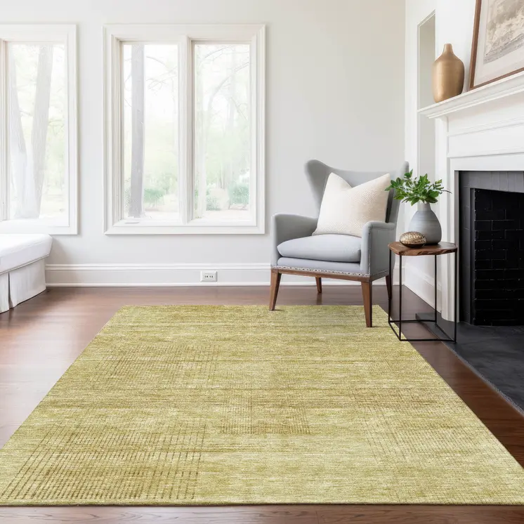 3' X 5' Gold Wheat And Beige Striped Washable Indoor Outdoor Area Rug