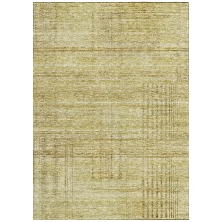9' X 12' Gold Wheat And Beige Striped Washable Indoor Outdoor Area Rug