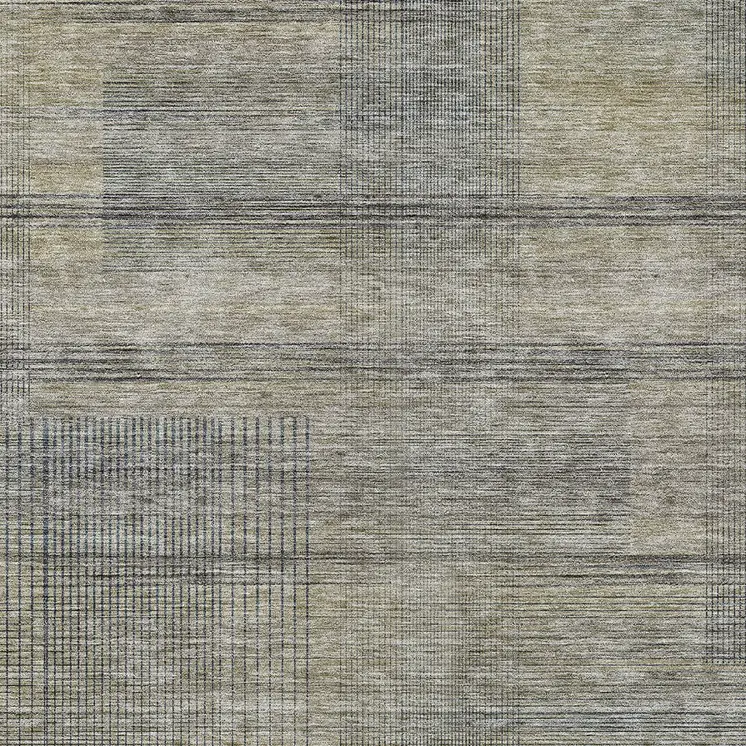 5' X 8' Khaki Beige And Gray Striped Washable Indoor Outdoor Area Rug