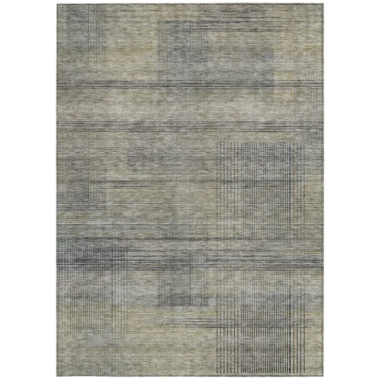 10' X 14' Khaki Beige And Gray Striped Washable Indoor Outdoor Area Rug