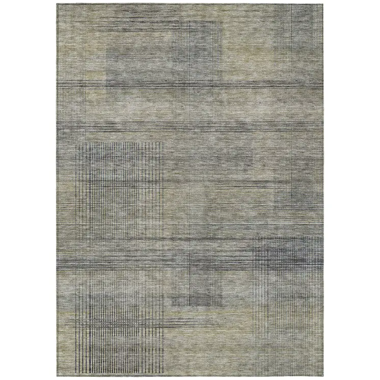 10' X 14' Khaki Beige And Gray Striped Washable Indoor Outdoor Area Rug