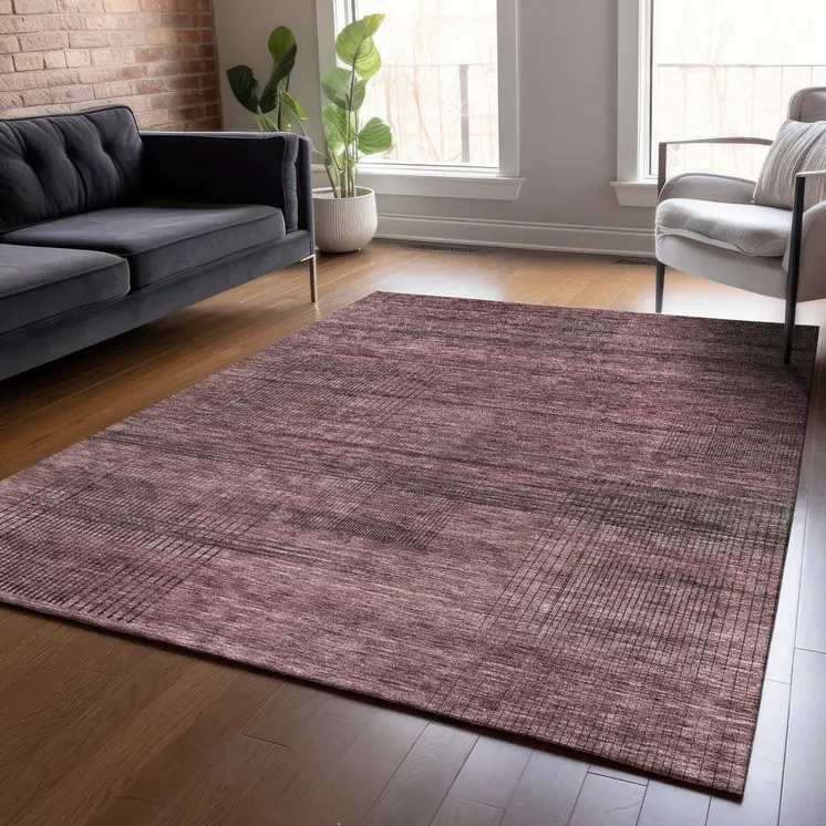 3' X 5' Merlot And Gray Striped Washable Indoor Outdoor Area Rug