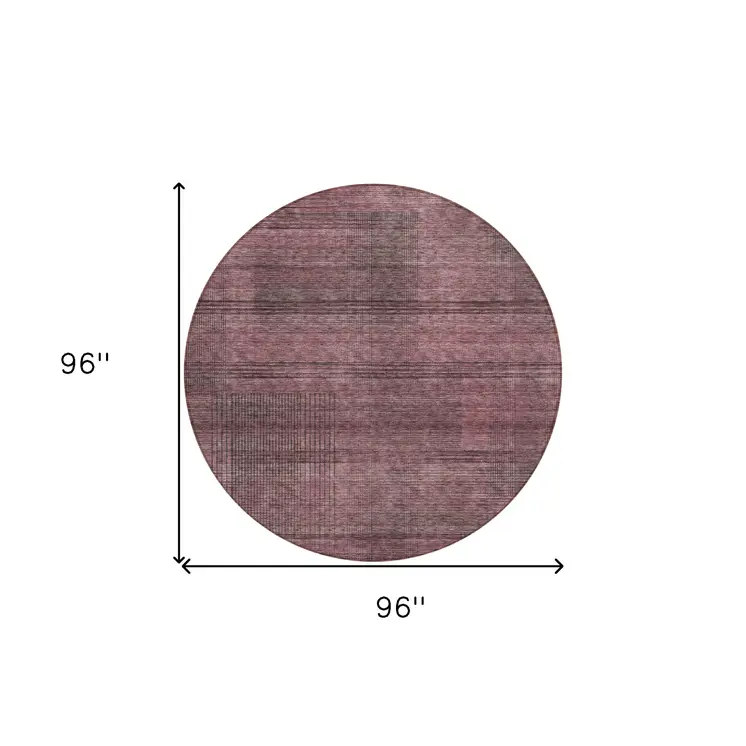 8' Merlot And Gray Round Striped Washable Indoor Outdoor Area Rug