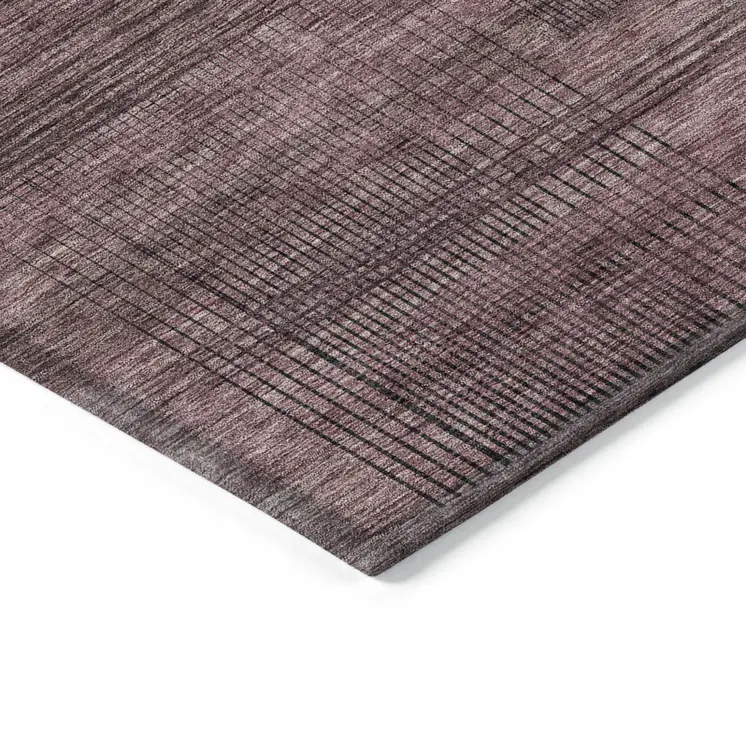 8' X 10' Merlot And Gray Striped Washable Indoor Outdoor Area Rug