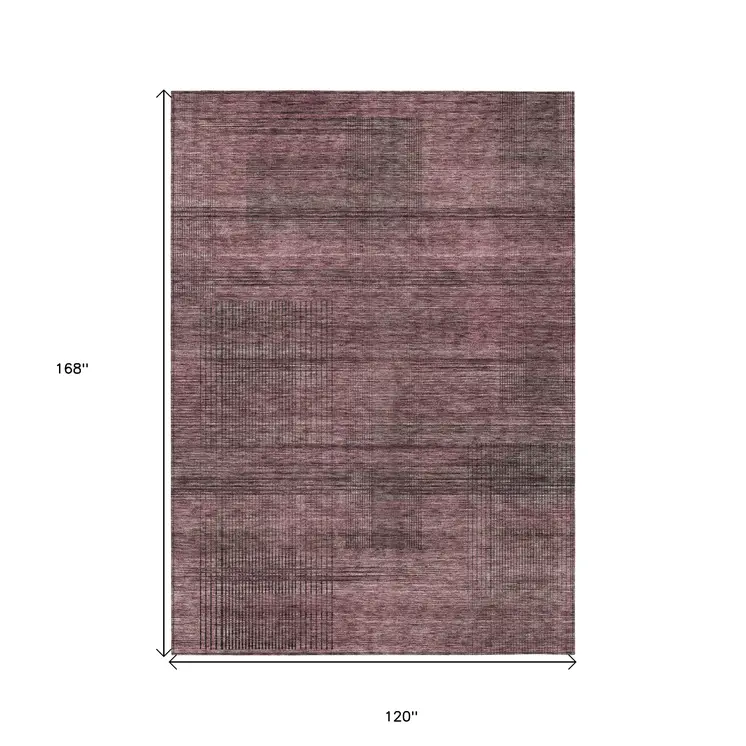 10' X 14' Merlot And Gray Striped Washable Indoor Outdoor Area Rug