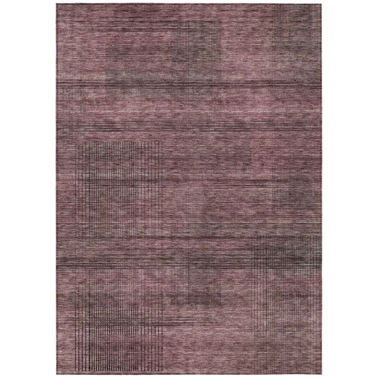 10' X 14' Merlot And Gray Striped Washable Indoor Outdoor Area Rug