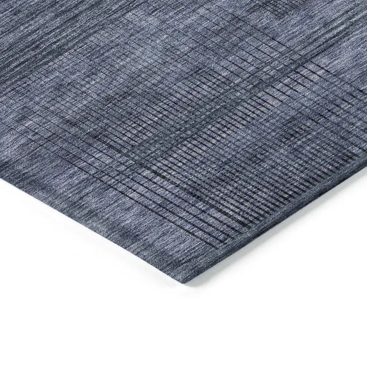 5' X 8' Navy Blue And Gray Striped Washable Indoor Outdoor Area Rug