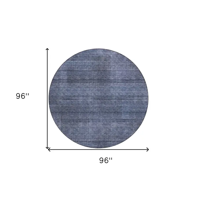 8' Navy Blue And Gray Round Striped Washable Indoor Outdoor Area Rug