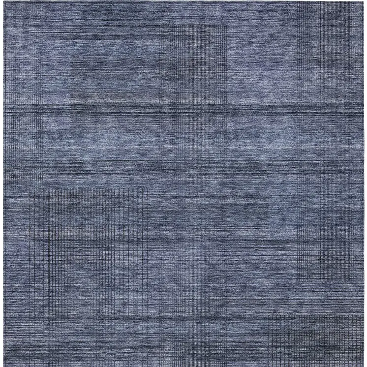 8' X 10' Navy Blue And Gray Striped Washable Indoor Outdoor Area Rug