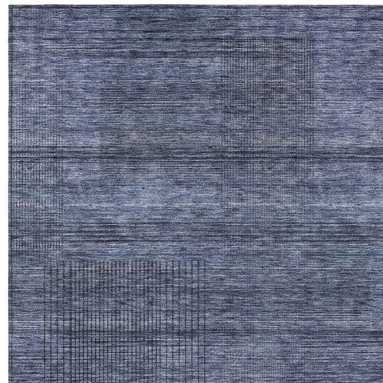 8' X 10' Navy Blue And Gray Striped Washable Indoor Outdoor Area Rug