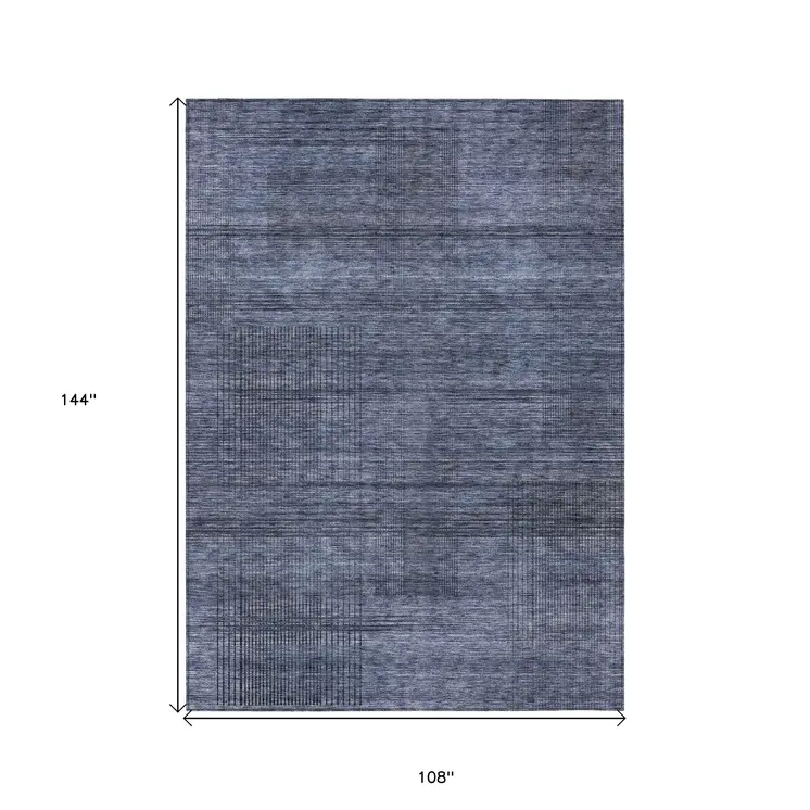 9' X 12' Navy Blue And Gray Striped Washable Indoor Outdoor Area Rug