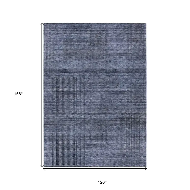 10' X 14' Navy Blue And Gray Striped Washable Indoor Outdoor Area Rug