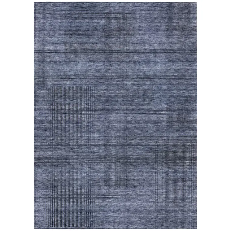 10' X 14' Navy Blue And Gray Striped Washable Indoor Outdoor Area Rug