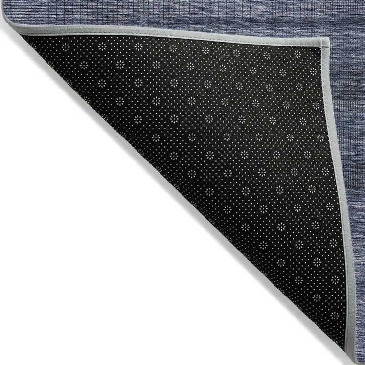 10' X 14' Navy Blue And Gray Striped Washable Indoor Outdoor Area Rug