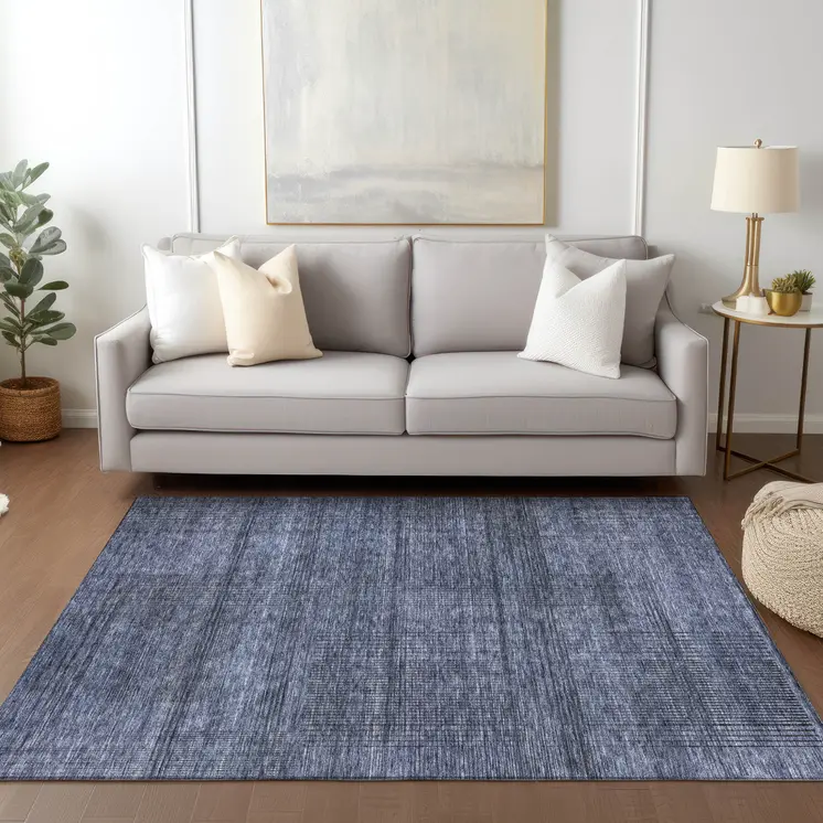 10' X 14' Navy Blue And Gray Striped Washable Indoor Outdoor Area Rug