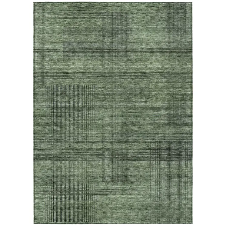3' X 5' Olive Green And Gray Striped Washable Indoor Outdoor Area Rug