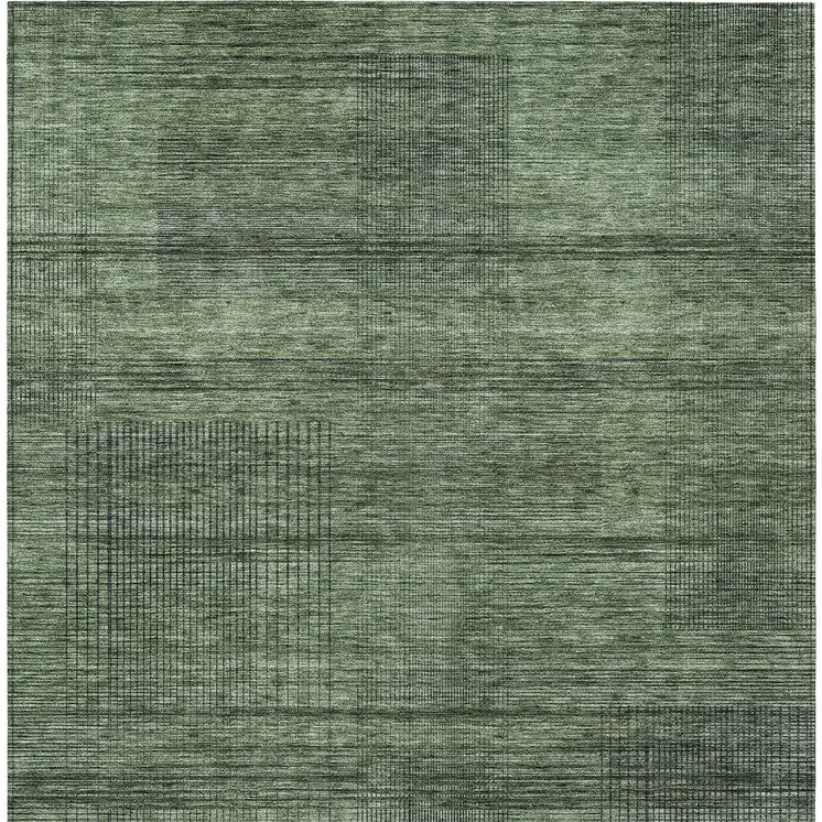 3' X 5' Olive Green And Gray Striped Washable Indoor Outdoor Area Rug