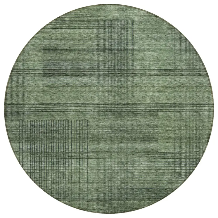 8' Olive Green And Gray Round Striped Washable Indoor Outdoor Area Rug