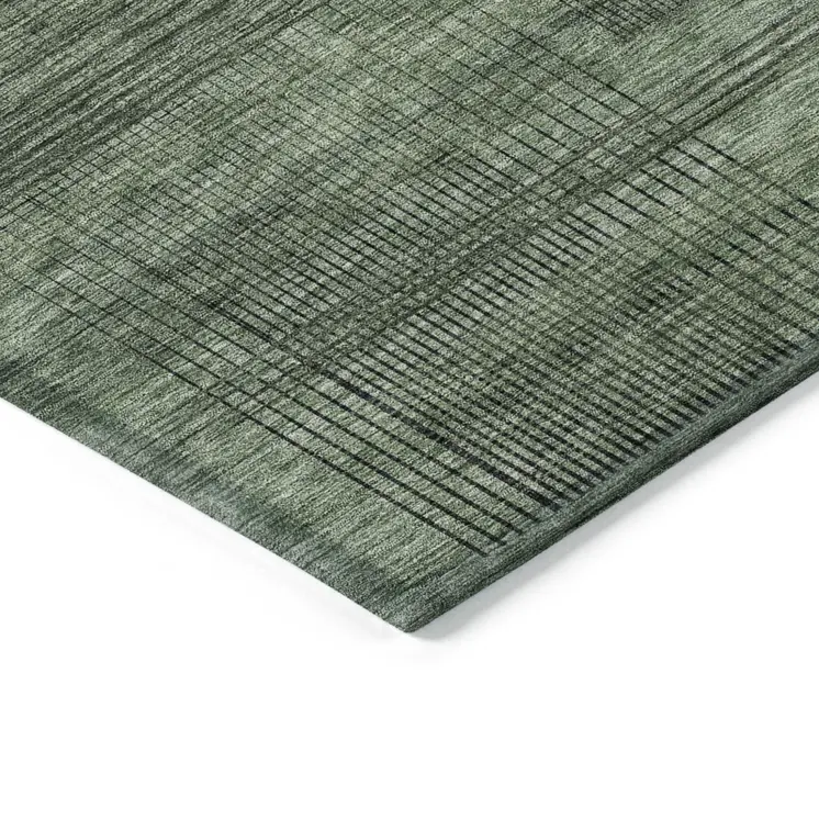 8' Olive Green And Gray Round Striped Washable Indoor Outdoor Area Rug