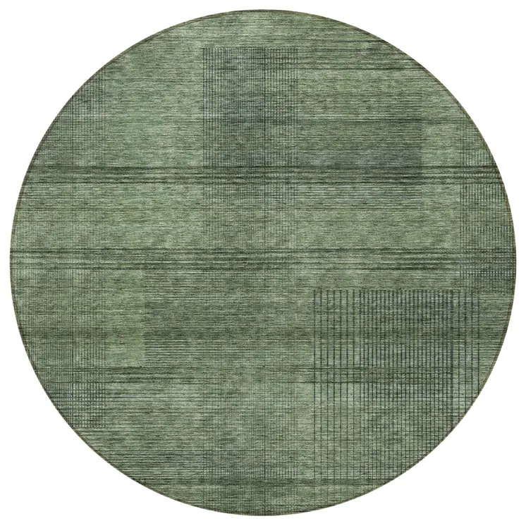8' Olive Green And Gray Round Striped Washable Indoor Outdoor Area Rug