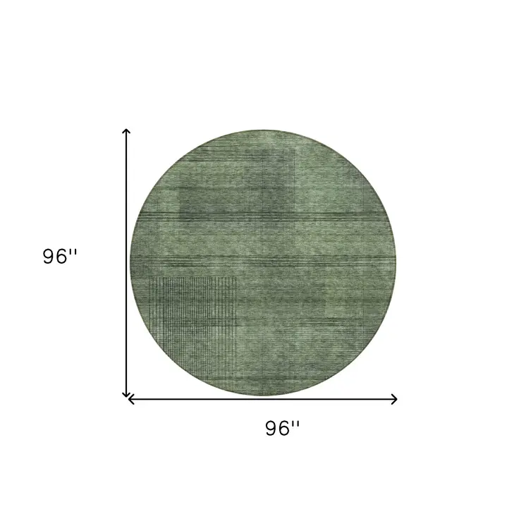8' Olive Green And Gray Round Striped Washable Indoor Outdoor Area Rug