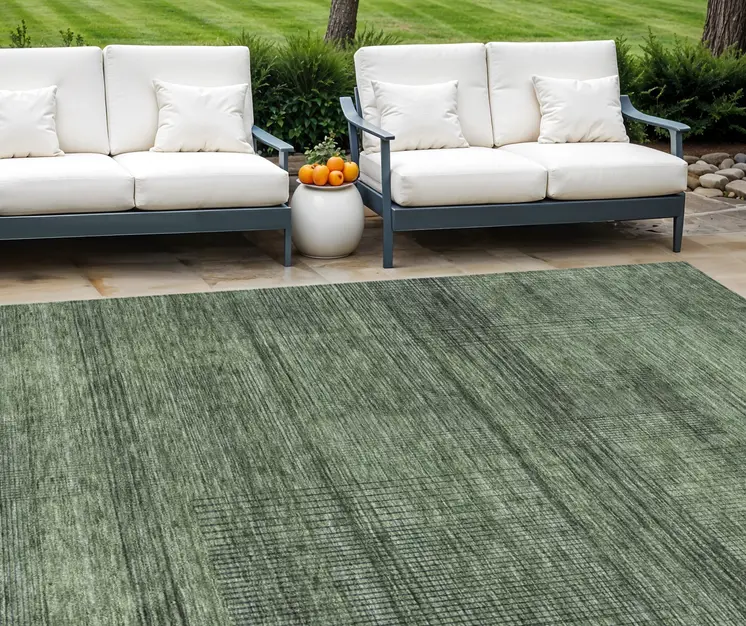 8' X 10' Olive Green And Gray Striped Washable Indoor Outdoor Area Rug