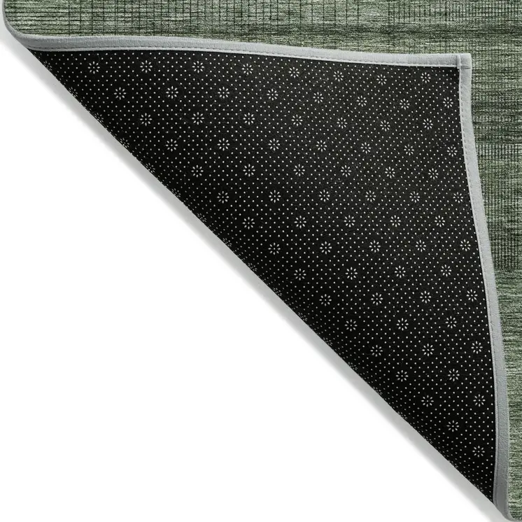 8' X 10' Olive Green And Gray Striped Washable Indoor Outdoor Area Rug