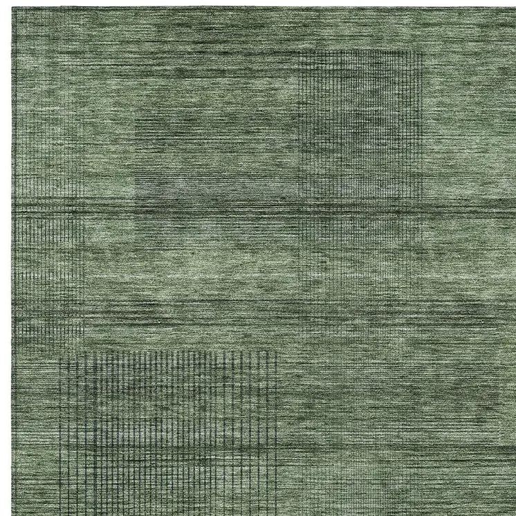 8' X 10' Olive Green And Gray Striped Washable Indoor Outdoor Area Rug