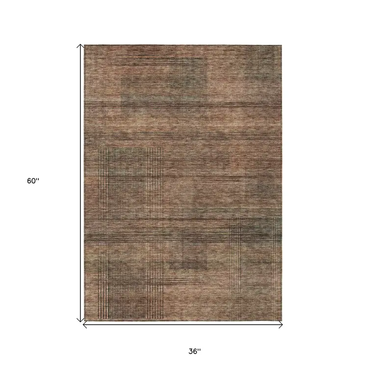 3' X 5' Orange Copper And Brown Striped Washable Indoor Outdoor Area Rug
