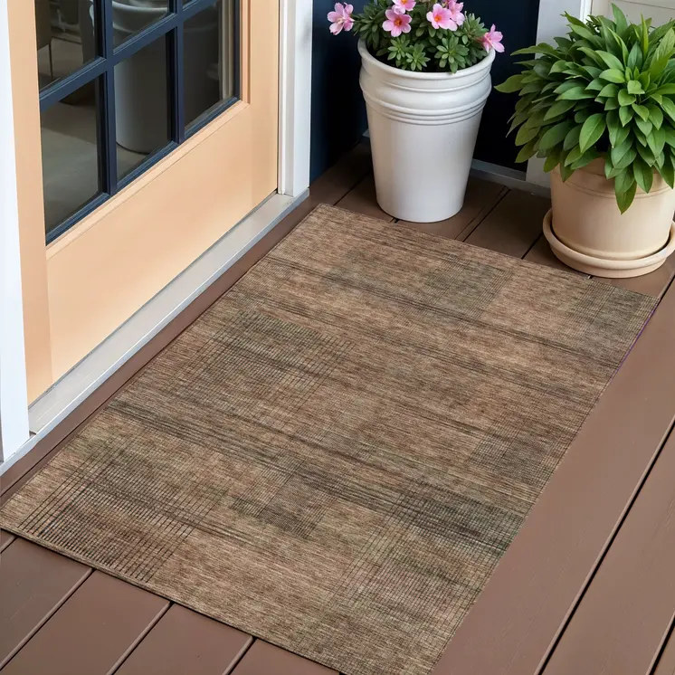 3' X 5' Orange Copper And Brown Striped Washable Indoor Outdoor Area Rug
