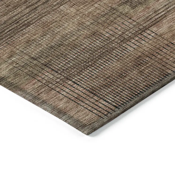 3' X 5' Orange Copper And Brown Striped Washable Indoor Outdoor Area Rug