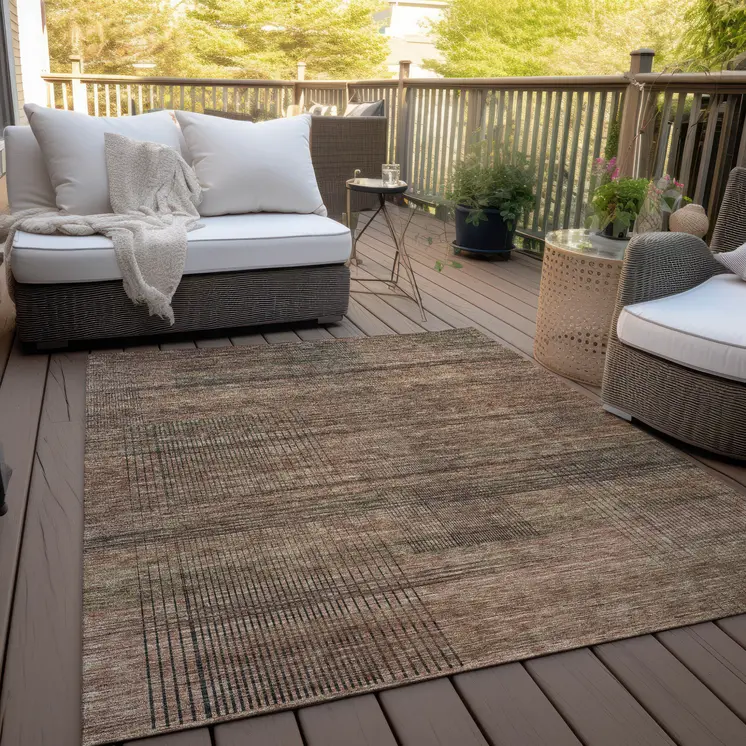5' X 8' Orange Copper And Brown Striped Washable Indoor Outdoor Area Rug