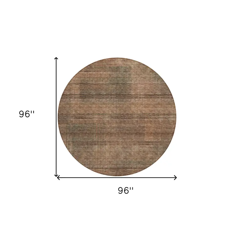 8' Orange Copper And Brown Round Striped Washable Indoor Outdoor Area Rug