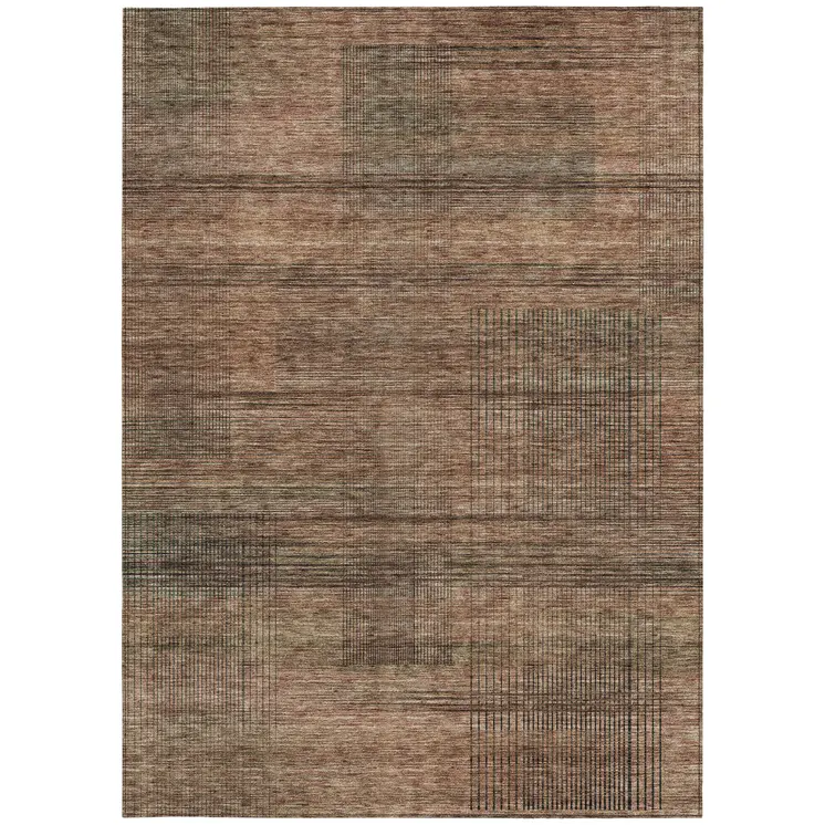 9' X 12' Orange Copper And Brown Striped Washable Indoor Outdoor Area Rug