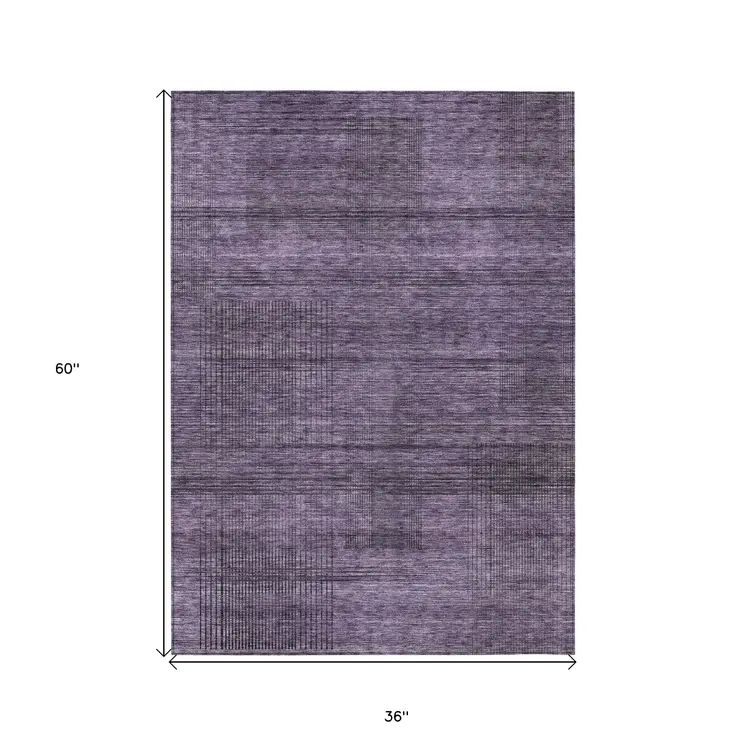 3' X 5' Plum Purple And Gray Striped Washable Indoor Outdoor Area Rug