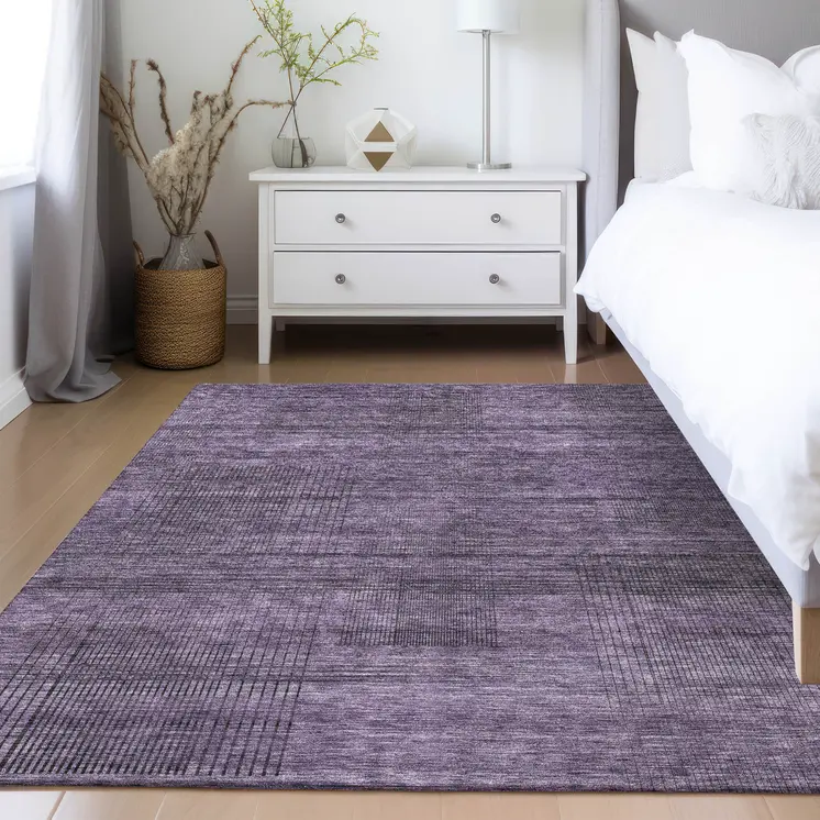3' X 5' Plum Purple And Gray Striped Washable Indoor Outdoor Area Rug