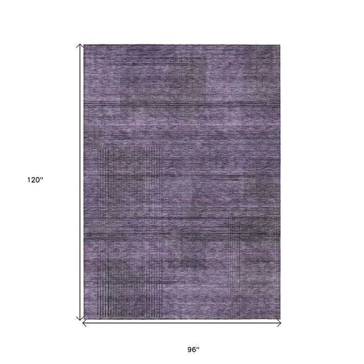 8' X 10' Plum Purple And Gray Striped Washable Indoor Outdoor Area Rug