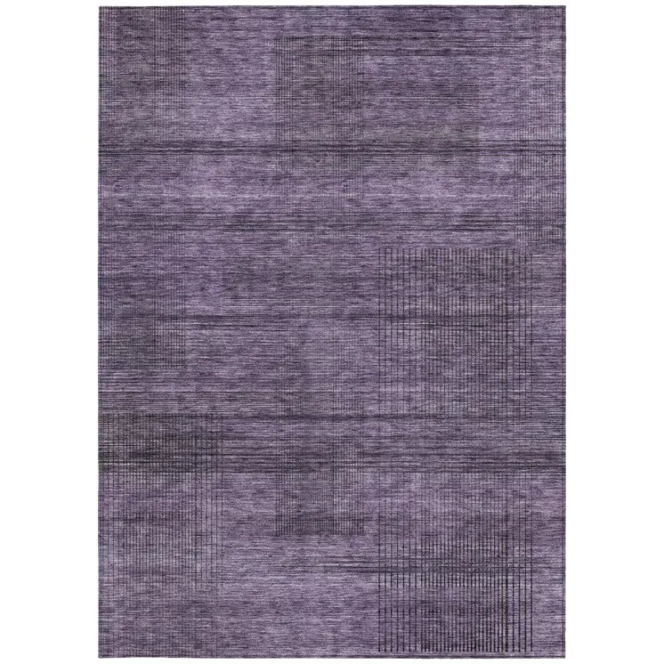 9' X 12' Plum Purple And Gray Striped Washable Indoor Outdoor Area Rug
