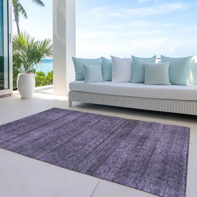 10' X 14' Plum Purple And Gray Striped Washable Indoor Outdoor Area Rug